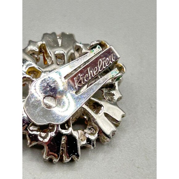 Vintage Richelieu Faux Pearl & Rhinestone Clip On Earrings Sparkly Glam Jewelry - Picture 5 of 10